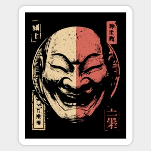 Duality of Joy and Sorrow in Japanese Mask Art Sticker
